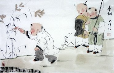 Chinese Boyes Painting,69cm x 46cm,3814019-x
