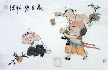 Chinese Boyes Painting,69cm x 46cm,3814021-x