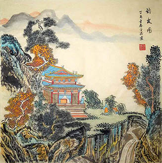 Chinese Buildings Pavilions Palaces Towers Terraces Painting,69cm x 69cm,1747005-x