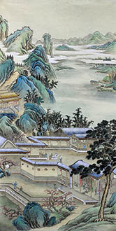 Chinese Buildings Pavilions Palaces Towers Terraces Painting,68cm x 136cm,tyh11209001-x
