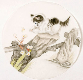 Chinese Cat Painting,45cm x 45cm,4481019-x