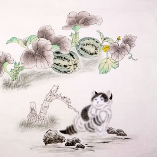 Chinese Cat Painting,66cm x 66cm,4481023-x