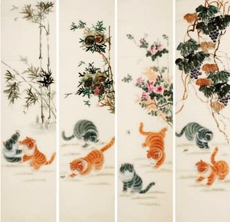 Chinese Cat Painting,33cm x 130cm,4481024-x