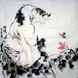 Chinese Cat Painting,68cm x 68cm,4695077-x