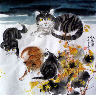 Chinese Cat Painting,50cm x 50cm,4695078-x