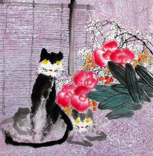Chinese Cat Painting,66cm x 66cm,fxq41075003-x