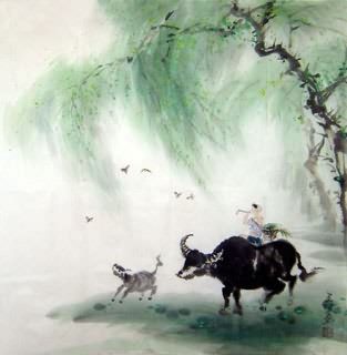 Chinese Cattle Painting,69cm x 69cm,4046003-x