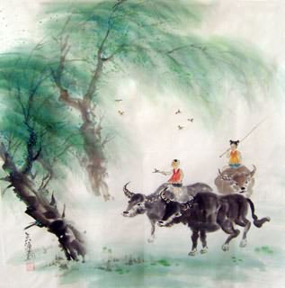Chinese Cattle Painting,69cm x 69cm,4046004-x