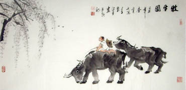 Chinese Cattle Painting,50cm x 100cm,4326003-x
