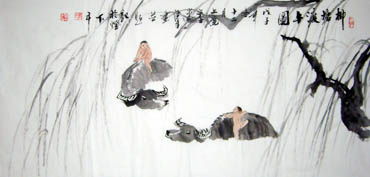 Chinese Cattle Painting,50cm x 100cm,4326006-x