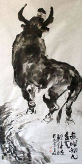 Chinese Cattle Painting,69cm x 138cm,4447002-x