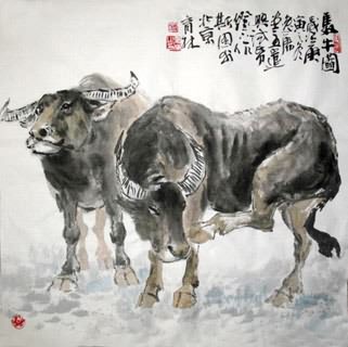 Chinese Cattle Painting,69cm x 69cm,4447003-x