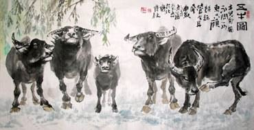 Chinese Cattle Painting,69cm x 138cm,4447004-x