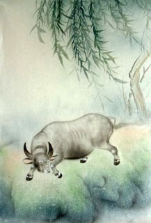 Chinese Cattle Painting,43cm x 65cm,4545006-x