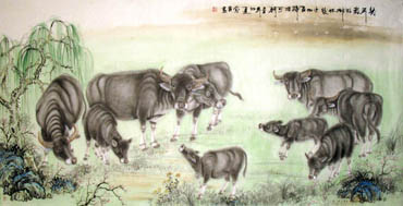 Chinese Cattle Painting,66cm x 130cm,4670014-x
