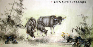 Chinese Cattle Painting,66cm x 130cm,4670018-x