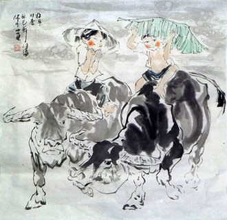 Chinese Cattle Painting,69cm x 69cm,4695080-x
