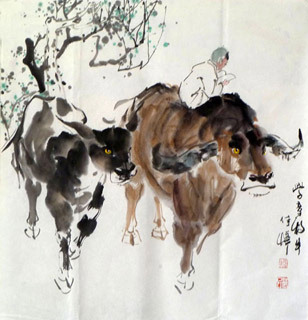 Chinese Cattle Painting,69cm x 69cm,4695084-x