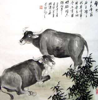 Chinese Cattle Painting,69cm x 69cm,4805001-x