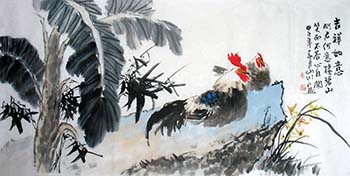 Chinese Chicken Painting,70cm x 135cm,2357010-x