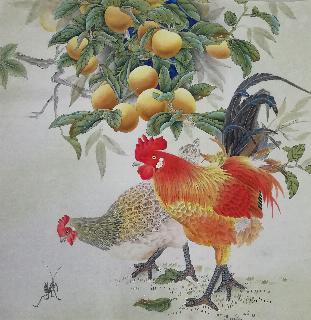 Chinese Chicken Painting,66cm x 66cm,4387009-x