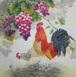 Chinese Chicken Painting,66cm x 66cm,4387013-x