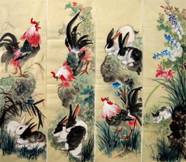 Chinese Chicken Painting,34cm x 120cm,4581002-x