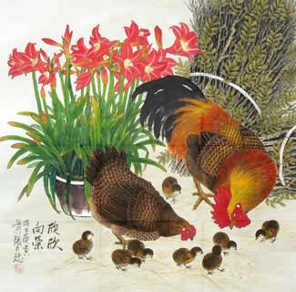 Chinese Chicken Painting,69cm x 69cm,4721018-x