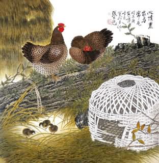 Chinese Chicken Painting,69cm x 69cm,4721019-x