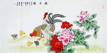 Chinese Chicken Painting,65cm x 134cm,kqy21183010-x