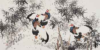 Chinese Chicken Painting,69cm x 138cm,zqd21190001-x