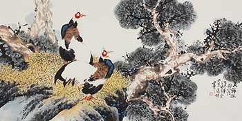 Chinese Chicken Painting,69cm x 138cm,zqd21190003-x