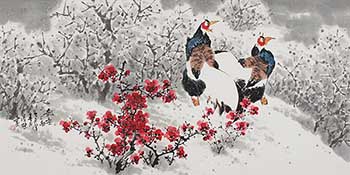 Chinese Chicken Painting,69cm x 138cm,zqd21190004-x