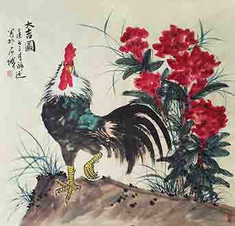 Chinese Chicken Painting,68cm x 68cm,zy21191013-x