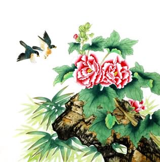 Chinese Cotton Rose Painting,69cm x 69cm,2603005-x