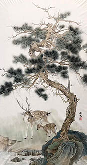 Chinese Deer Painting,96cm x 180cm,lbz41082014-x