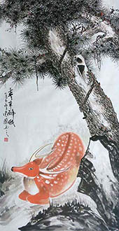 Chinese Deer Painting,68cm x 136cm,llg41199004-x