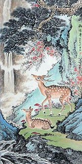 Chinese Deer Painting,68cm x 136cm,szm41197001-x