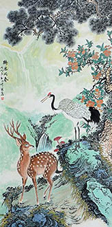 Chinese Deer Painting,69cm x 138cm,szm41197002-x