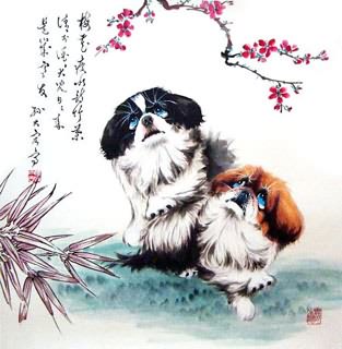Chinese Dog Painting,69cm x 69cm,4470002-x