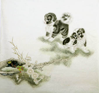 Chinese Dog Painting,66cm x 66cm,4545011-x