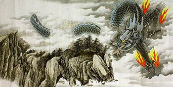 Chinese Dragon Painting,68cm x 136cm,4738020-x