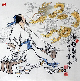 Chinese Dragon Painting,34cm x 34cm,zjy41121005-x