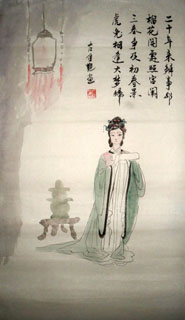Chinese Dream of the Red Chamber Beauties & Figures Painting,48cm x 96cm,3718008-x