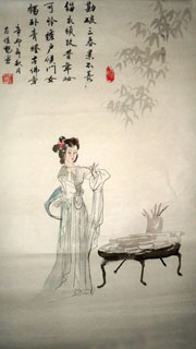 Chinese Dream of the Red Chamber Beauties & Figures Painting,48cm x 96cm,3718015-x