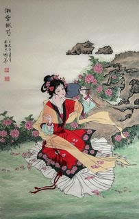 Chinese Dream of the Red Chamber Beauties & Figures Painting,68cm x 110cm,3720013-x