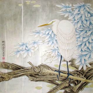 Chinese Egret Painting,66cm x 66cm,2341001-x
