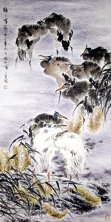 Chinese Egret Painting,66cm x 136cm,2438007-x