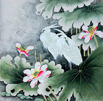 Chinese Egret Painting,66cm x 66cm,2449017-x