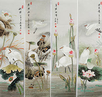 Chinese Egret Painting,33cm x 130cm,2527025-x